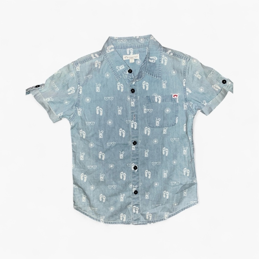 Appaman Light Blue Button Down Shirt with Summer Pattern